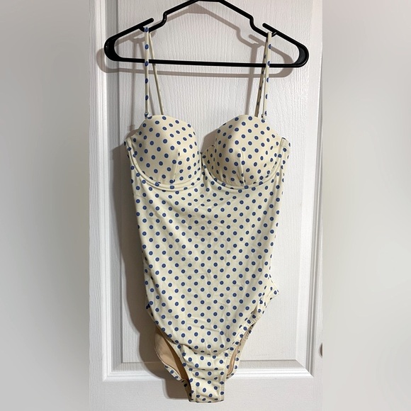 J. Crew Other - NWT J Crew Underwire Polka Dot Cream & Blue One Piece Bathing Suit Size 12